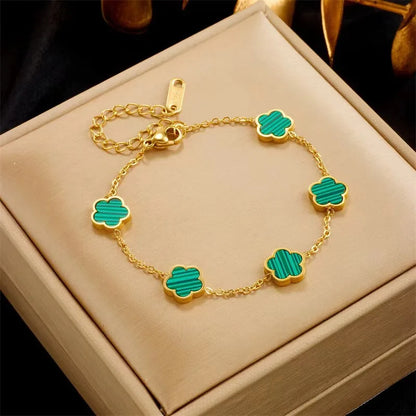 Luckacco Lucky Cute Colorful Five-Leaved Flower Stainless Steel Bracelets for Women Fashion Light Luxury Paty Jewelry Gifts