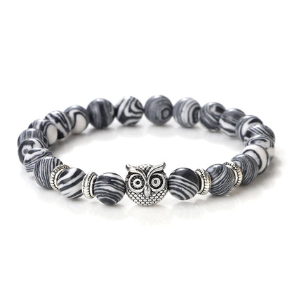 Luckacco Vintage Owl Charm Bracelets & Bangles For Men Women Natural Lava Stone Malachite Beads Couple Bracelets Friendship Jewelry Gifts