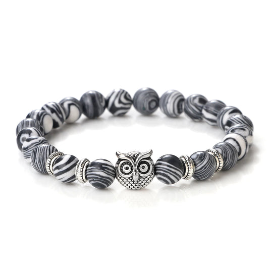 Luckacco Vintage Owl Charm Bracelets & Bangles For Men Women Natural Lava Stone Malachite Beads Couple Bracelets Friendship Jewelry Gifts