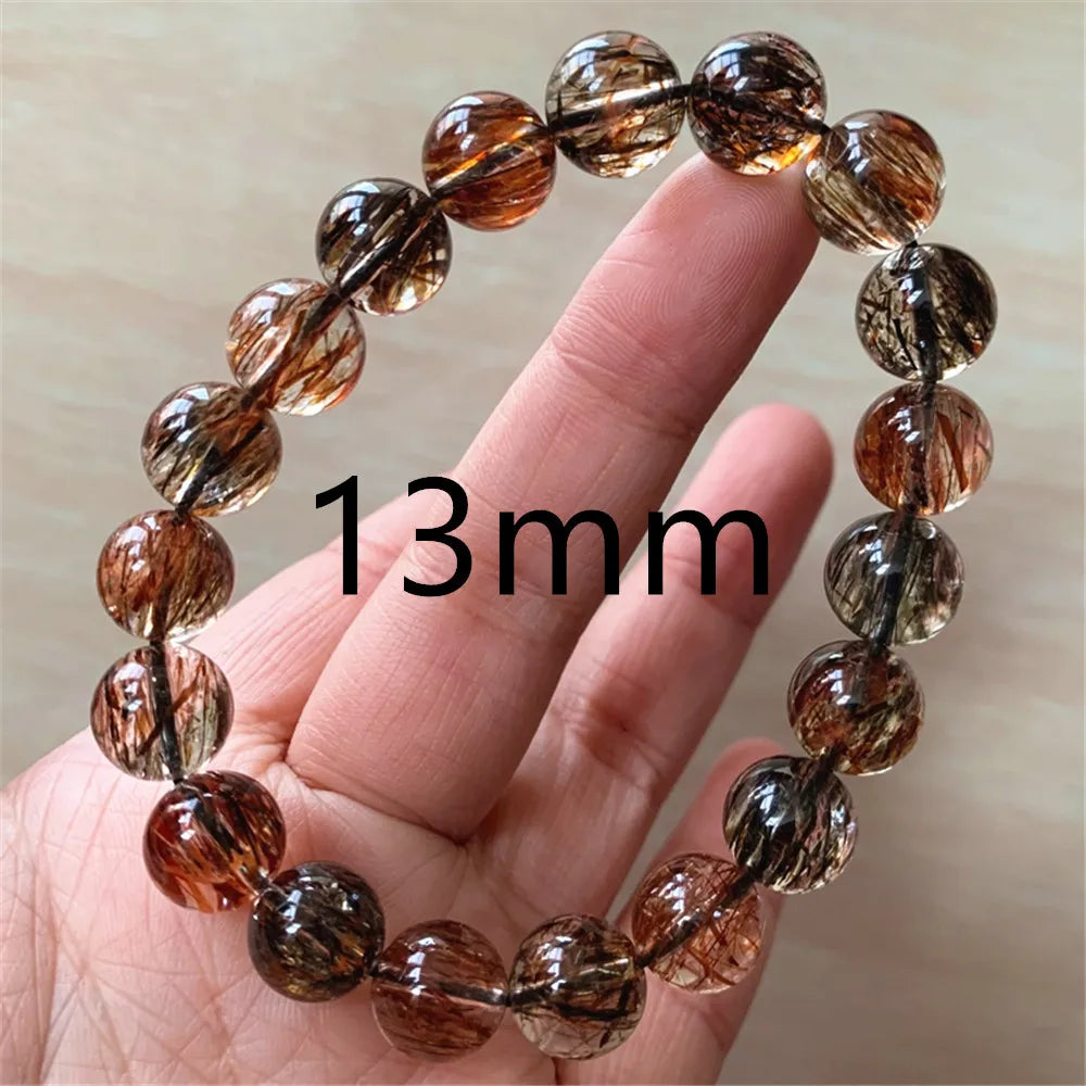 luckacco natural black gold super seven 7 rutilated quartz bracelet woman men copper rutilated rare clear round beads aaaaaaa