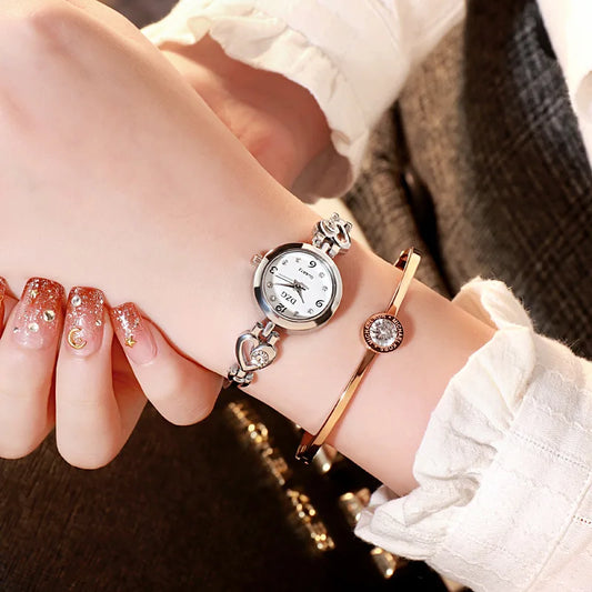 Luckacco Women Watches Small Gold Bangle Bracelet Watch Stainless Steel Retro Ladies Quartz Wristwatch Fashion Casual Thin Chain Watches