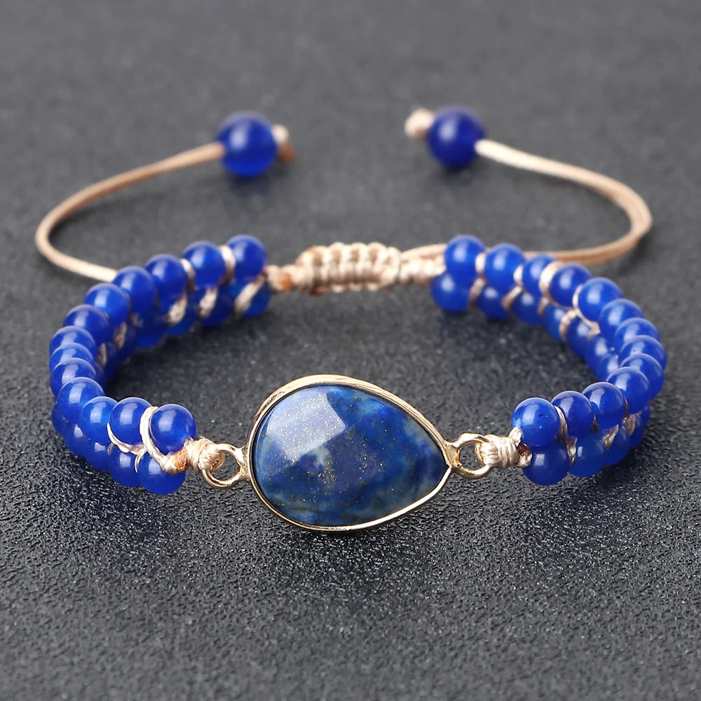 luckacco handmade natural chalcedony stone wrap bracelet & bangle charm lazurite pendant braided beaded bracelets women men yoga jewelry