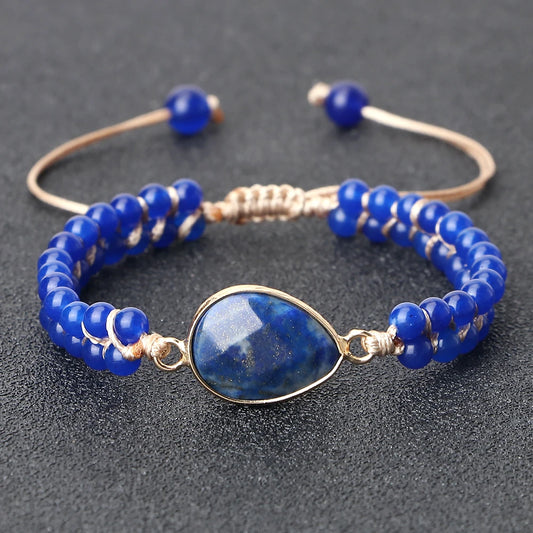 Luckacco Handmade Natural Chalcedony Stone Wrap Bracelet & Bangle Charm Lazurite Pendant Braided Beaded Bracelets Women Men Yoga Jewelry