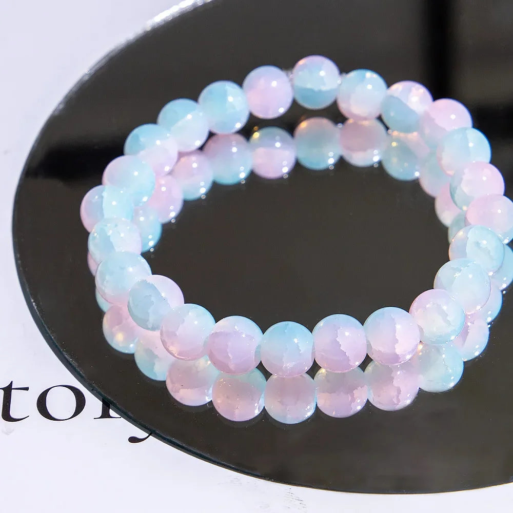 luckacco fashion exquisite ice crack gradient forest flower pattern beaded glass bracelet for women high beauty elastic bracelet jewelry