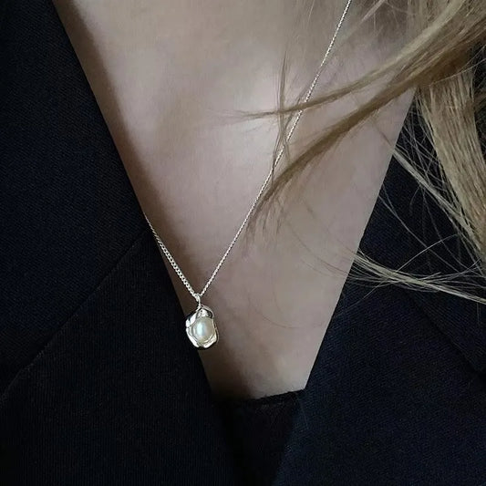 Luckacco PANJBJ 925 Sterling Silver Moonstone Necklace for Women Girl Individuality Geometric Simple Jewelry Birthday Gift