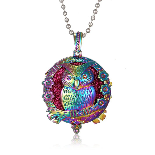 Luckacco New Colorful Aromatherapy Necklace Vintage Flower Butterfly Tree Owl Essential Oil Diffuser Necklace Perfume Lockets Pendants