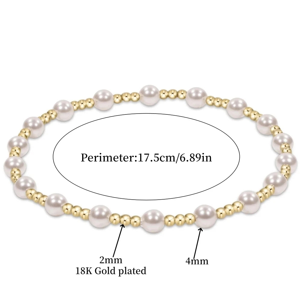 luckacco vlen shell pearl bracelet with 18k gold plated beaded bracelets for women boho summer dainty stackable pulseras jewelry