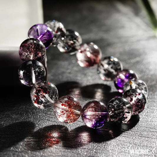 Luckacco Natural Brazilian Collectible Begonia Flower Super Seven Venom Crystal Bracelet Red Super Gold Strawberry Girl Gift