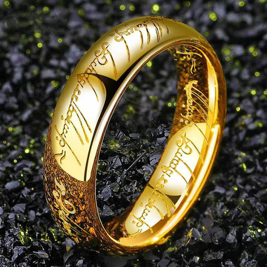 Luckacco Vacuum Plating Midi Stainless Steel One Ring of Power 3D Carved Refined Wedding Ring Lovers Women Men Fashion Jewelry