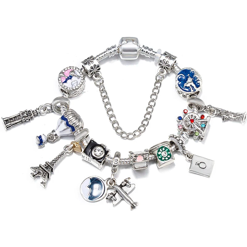 luckacco romantic tower aircraft charm bracelet for women with crystal diy beads pendants bracelet high-quality jewelry