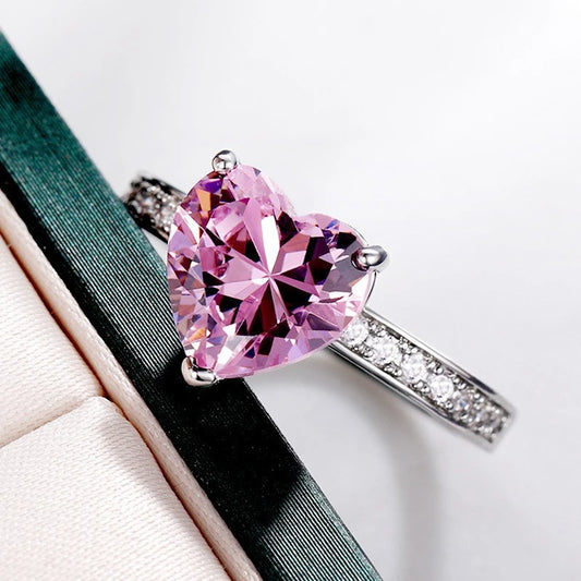 Luckacco Luxury Solitaire Women Heart Engagement Rings Pink Cubic Zirconia Proposal Rings For Girlfriend Anniversary Gift jewelry  rings