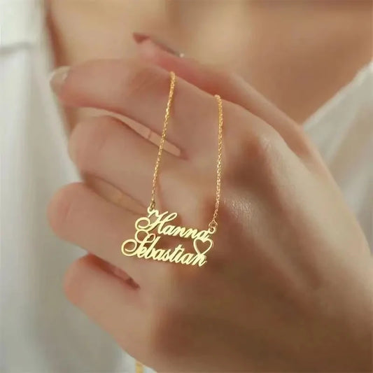 Luckacco Customized Couple Double Name Love Necklace Personalized Double Name Pendant Stainless Steel Jewelry Valentine's Day Gifts