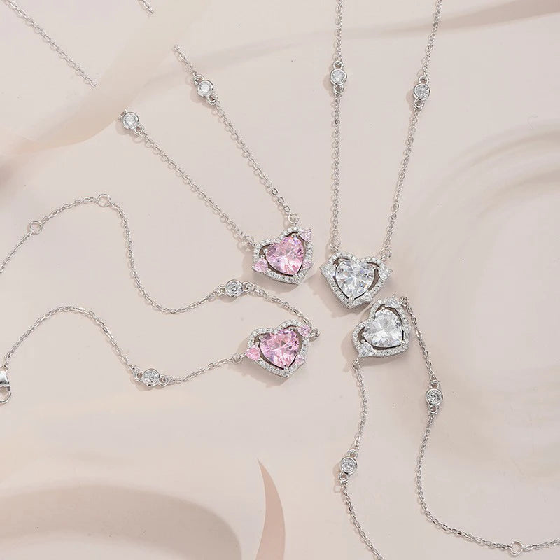 luckacco new 925 sterling silver luxury zircon sweet heart pendant necklaces for women designer jewelry gift female jewelry