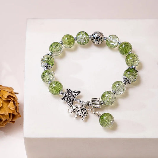 Luckacco Fashion Ice crack Gradient Beaded Bracelet for Women Vintage Handmade Butterfly Elephant Bracelet Valentine's Jewelry Gifts