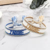 Luckacco Rhinestone Embroidery Woven Bracelets Adjustable Rope Stackable Bangle For Women
