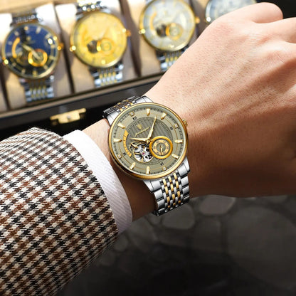 Luckacco POEDAGAR Luxury Man Wristwatch Top Automatic Mechanical Luminous Men Watch Hollow Tourbillon Stainless Steel Men's Watches Reloj