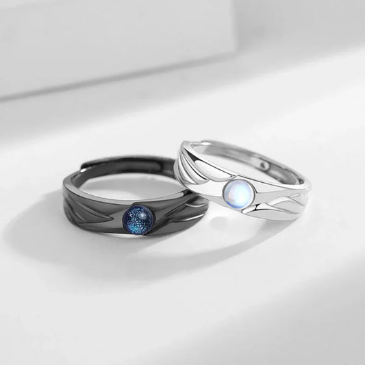 Luckacco 2Pcs Demons and Angels GothicMatching Couple Friendship Lover Open Adjustable Rings Stainless Steel Wedding Ring Jewelry Gifts