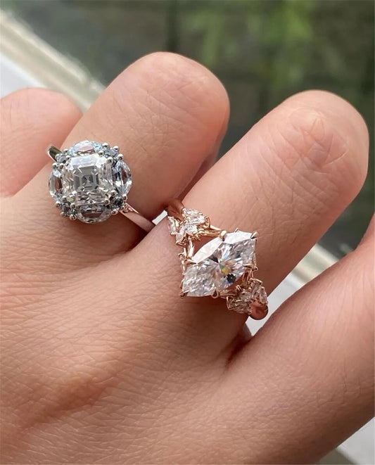 Luckacco 10K Solid Real Gold Lab grown diamond wedding ring for female IGI Horse Eye 2 carat CVD vine design engagement ring for female