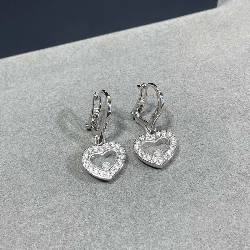 luckacco high quality happy move stone zircon love heart pendant necklace sets for women fashion jewelry party gift
