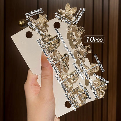 Luckacco 10 alloy rhinestone hair clips, fashionable small grab hair accessories