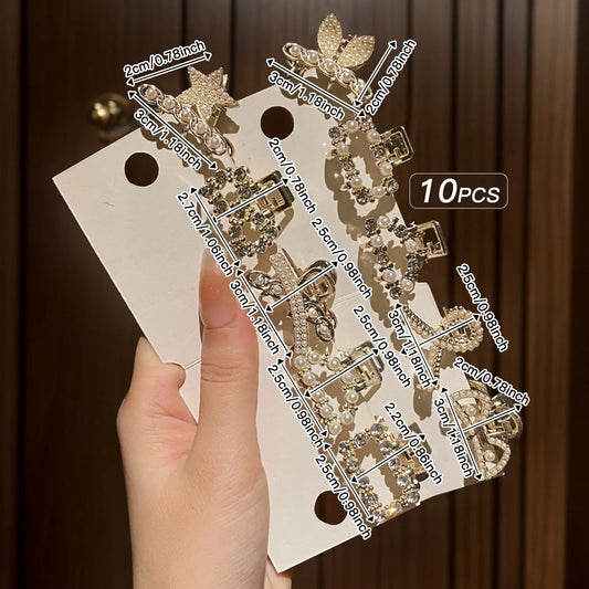Luckacco 10 alloy rhinestone hair clips, fashionable small grab hair accessories