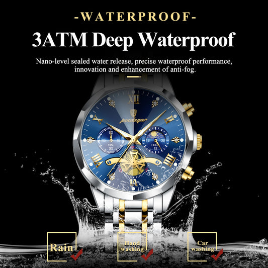 Luckacco POEDAGAR Luxury Men Watch Top Original Waterproof Luminous Chronograph Man Wristwatch Stainless Steel Quartz Men's Watches Reloj