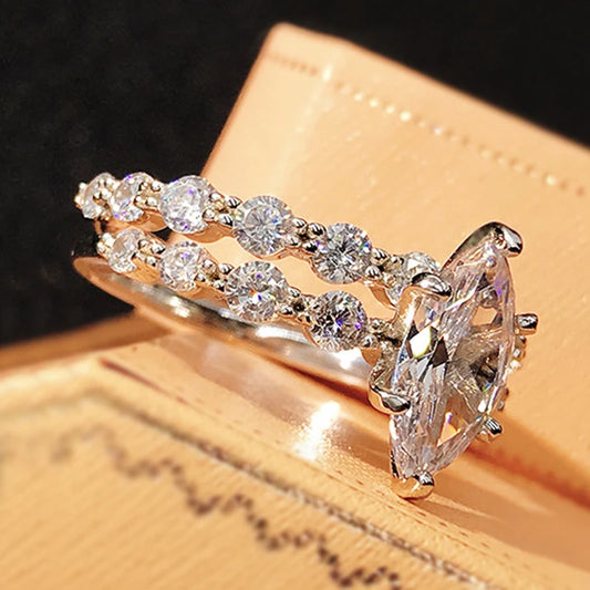 Luckacco daily picks New Fashion Design Marquise Cubic Zirconia Set Rings for Women Modern Trend Bridal Wedding Earrings Sparkling Jewelry
