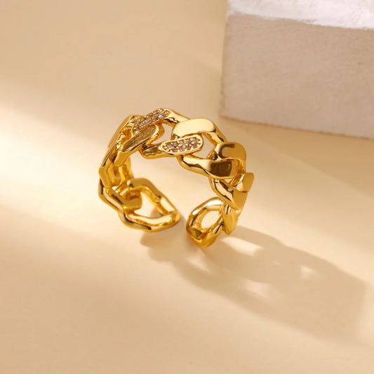 Luckacco Luxury Zircon Geometric Rings for Women Gold Color Adjustable  Stainless Steel Heart Flower Ring Wedding Fashion Jewelry Gift