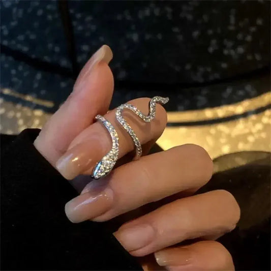 Luckacco Snake Ring for Women Micro Inlaid Zircon Wound Small Female Simplicity Adjustable Opening Rings Index Finger Ring Jewelry