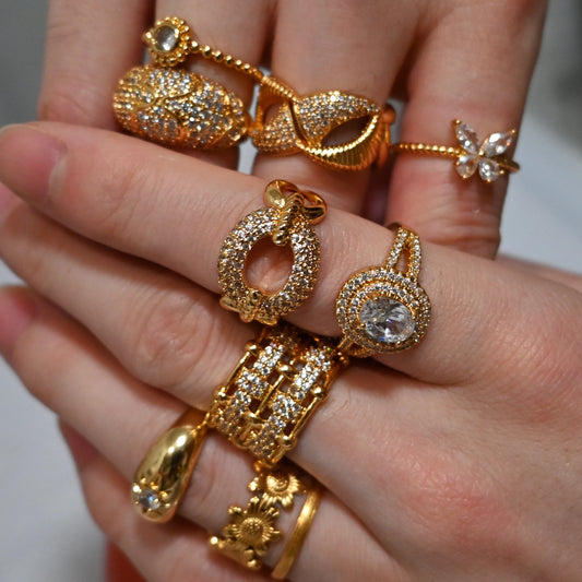 Luckacco Luxury Gold Plated Stainless Steel Geometry Rings For Women Men Open Adjustable Charm Finger Ring Wedding Party Fashion Jewelry