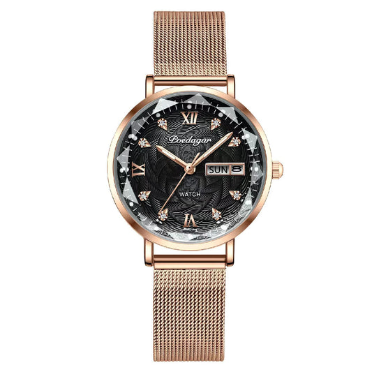 Luckacco POEDAGAR Elegant Luxury Women Watch Waterproof Luminous Date Week Ladies Watches Fashion Stainless Steel Quartz Woman Wristwatch