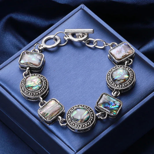 Luckacco Abalone Shell Bracelet Bohemian Wristband Girl Adjustable Chain Women Jewelry Gifts Mother's Day Gift Link Bangle Gift for Mom