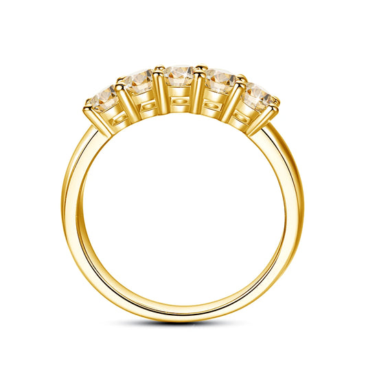 Luckacco Certified Natural Original Champagne Yellow Moissanite Ring 1.0CT 5 Stone Wedding Band For Woman Engagement Jewelry Gift Female