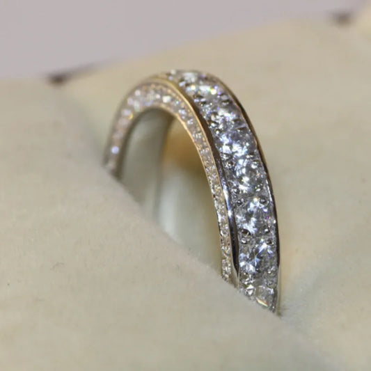 Luckacco Elegant Silver Color Inlaid with White Zircon Rings Luxury Fashion Party Engagement Wedding Rings for Women Jewelry