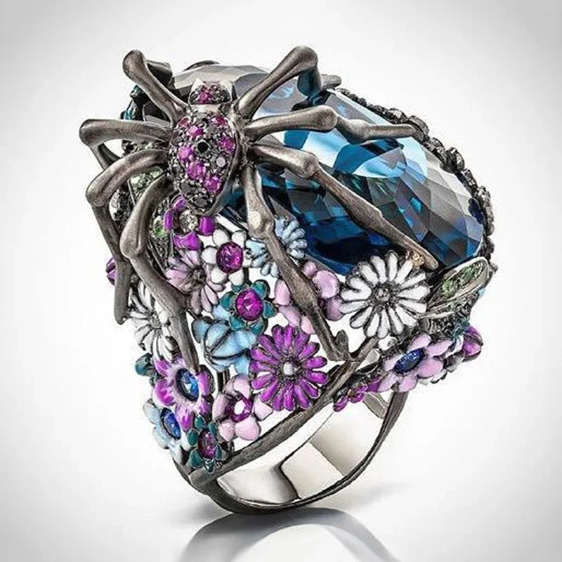 luckacco exquisite unique spider fog finger rings for women shiny cz crystals stone animal  rings female anel accessories gifts