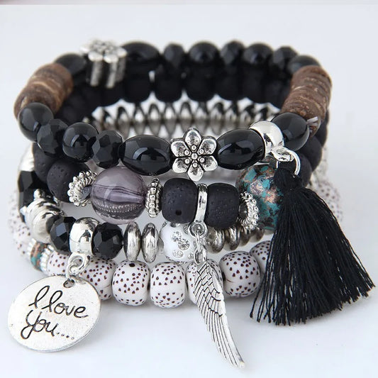 Luckacco Bohemian Charm Beads Wrap Bracelets & Bangles for Women Boho Flower Leaf Tassel Bracelet Multilayer Bracelet Femme 2024 New
