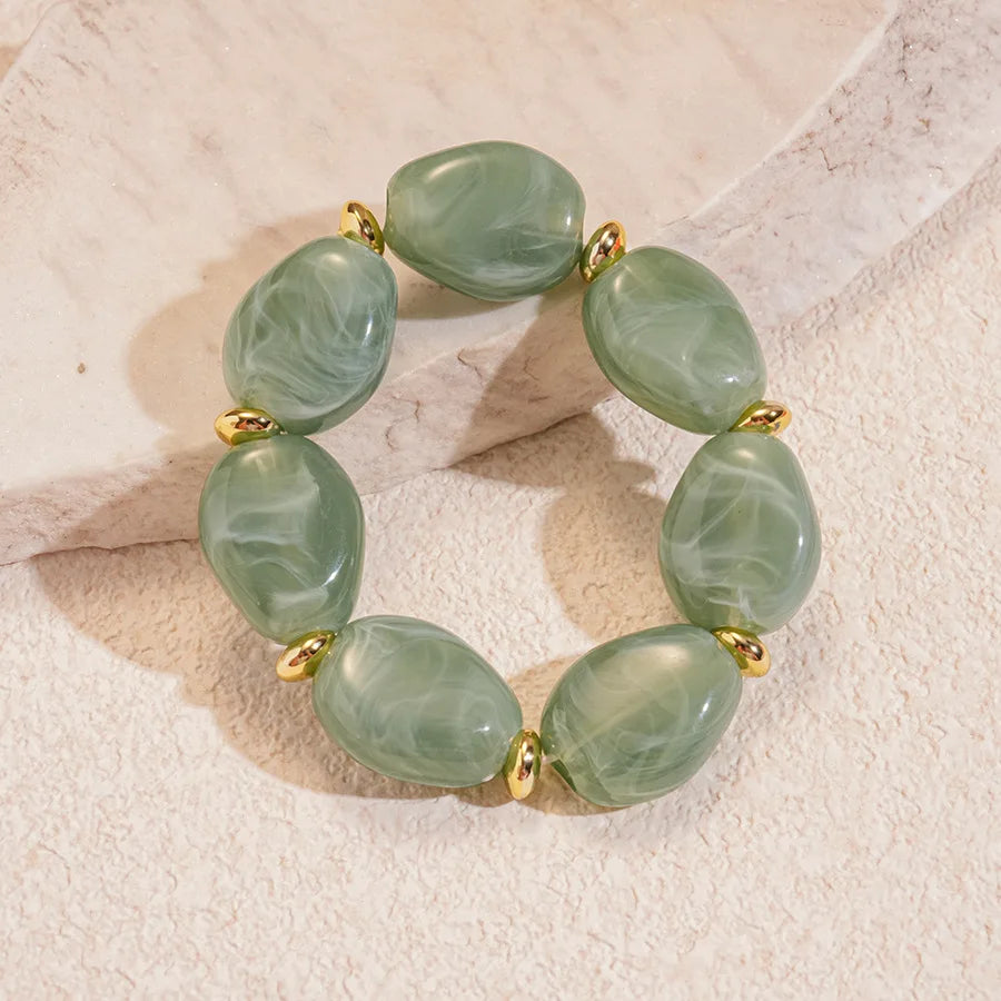 luckacco 7 styles trendy splicing acrylic round beads bracelets bohemian thick irregular resin elastic bangles retro jewelry for women f