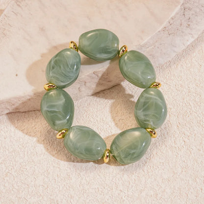 Luckacco 7 Styles Trendy Splicing Acrylic Round Beads Bracelets Bohemian Thick Irregular Resin Elastic Bangles Retro Jewelry for Women F
