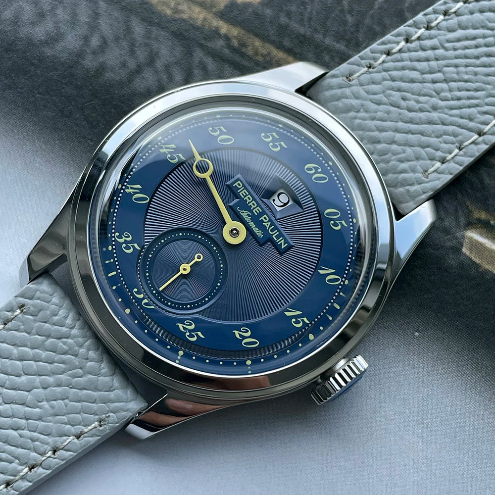 luckacco spot goods new pierre paulin jumping hour men watch salmon dial automatic st17 mechanical watch vintage date window 38mm