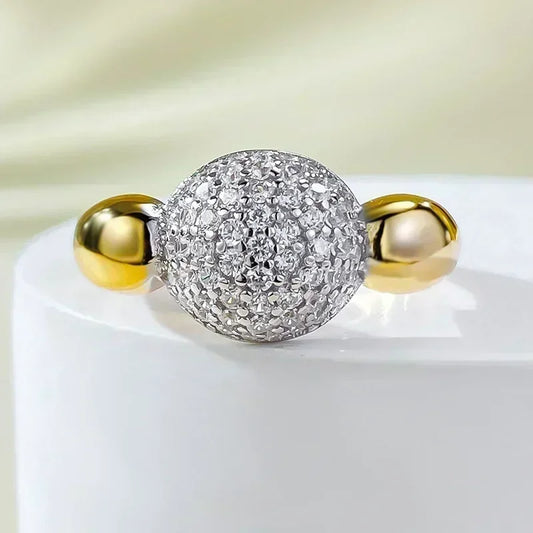 Luckacco 14K Gold Vintage Lab Diamond Ring 100% Real 925 Sterling Silver Party Wedding Band Rings for Women Engagement Jewelry Gift