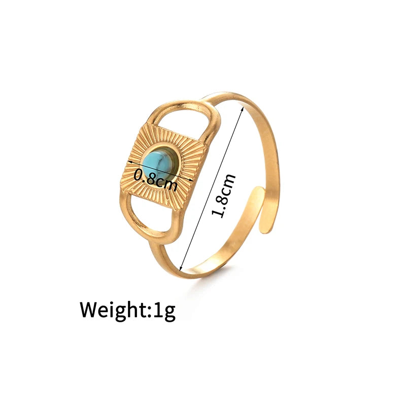 luckacco multiple styles 14k gold color adjustable ring stainless steel natural stone turquoise zircon rings for women girl jewelry gifts
