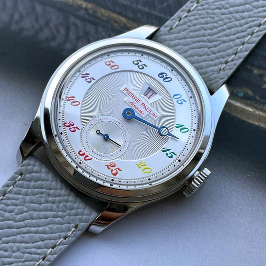 Luckacco Spot goods NEW Pierre Paulin Jumping Hour Men Watch Salmon Dial Automatic St17 Mechanical Watch Vintage Date Window 38mm