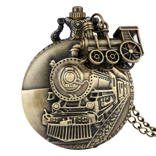 Luckacco Vintage Classic Steampunk Train Quartz Pocket Watch with Necklace Chain Pendant Souvenir Gift Clock for Male Men and Kids