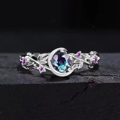 Luckacco Creative personality moon stars and flowers colored zircon crystal ring, fashion chic women's jewelry