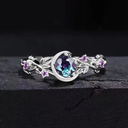 Luckacco Creative personality moon stars and flowers colored zircon crystal ring, fashion chic women's jewelry