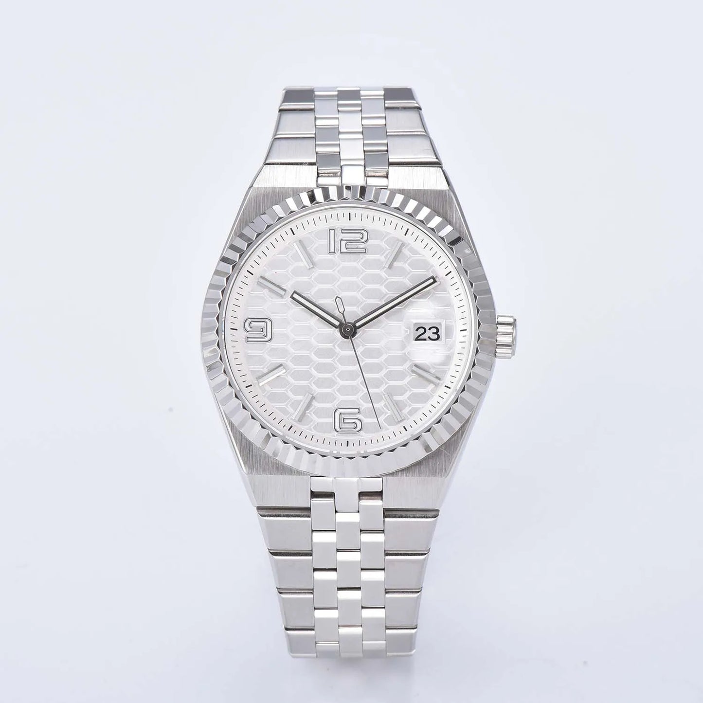 luckacco new watch, 39.5mm men's watch, sapphire glass nh35 movement, textured dial, silver stainless steel case, stainless steel strap