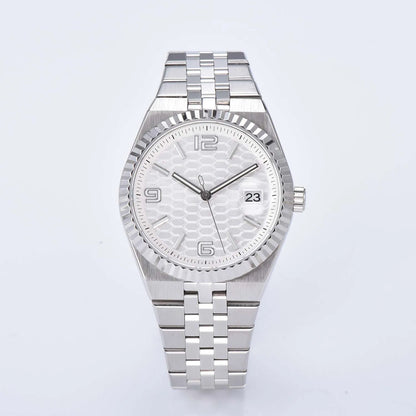 Luckacco New watch, 39.5mm men's watch, sapphire glass NH35 movement, textured dial, silver stainless steel case, stainless steel strap