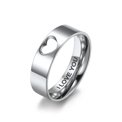 Luckacco Stainless Steel Hollow Heart Puzzle Couple Rings "I LOVE YOU" Engraved Wedding Band Ring for Women Men Size 5-12