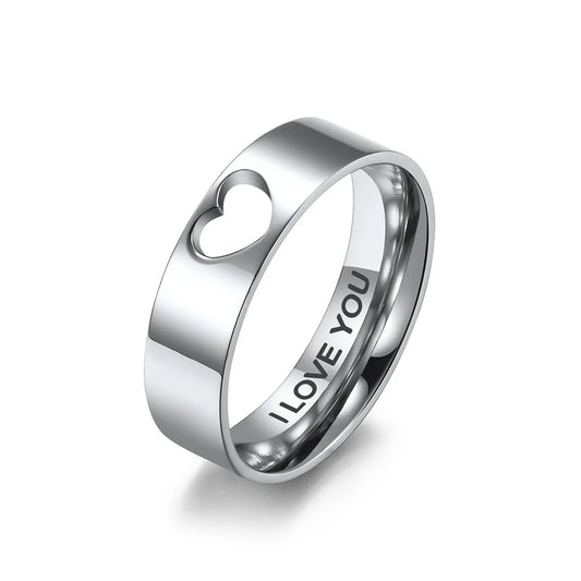 Luckacco Stainless Steel Hollow Heart Puzzle Couple Rings "I LOVE YOU" Engraved Wedding Band Ring for Women Men Size 5-12