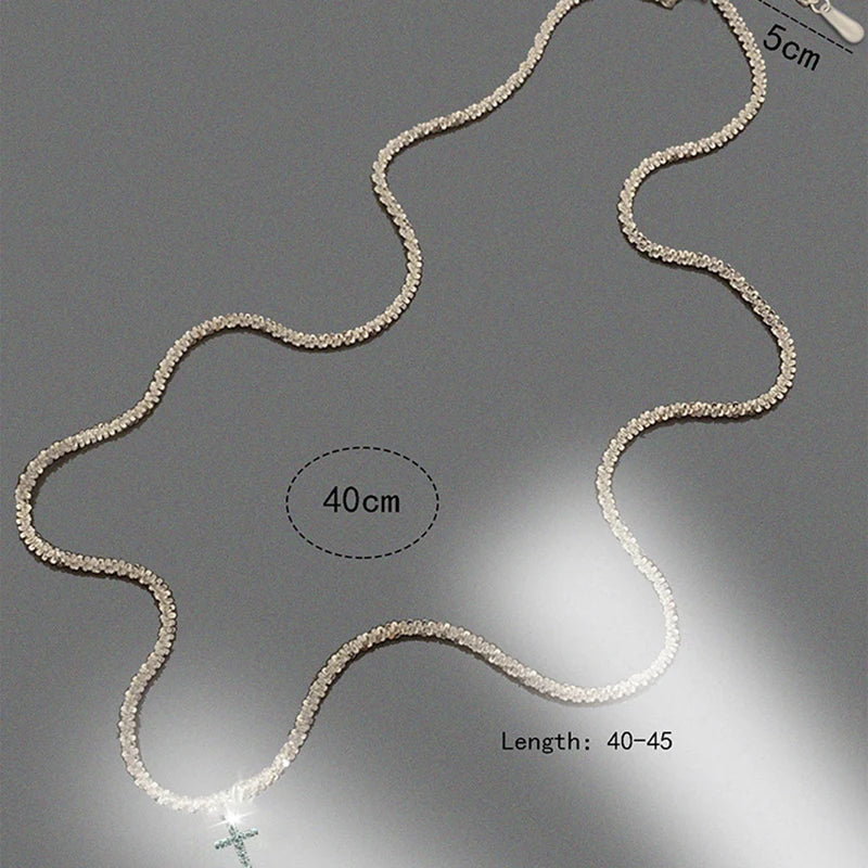 luckacco popular 925 sterling silver cross zircon necklace personalized geometric pendant choker birthday party gift women's fine jewelry
